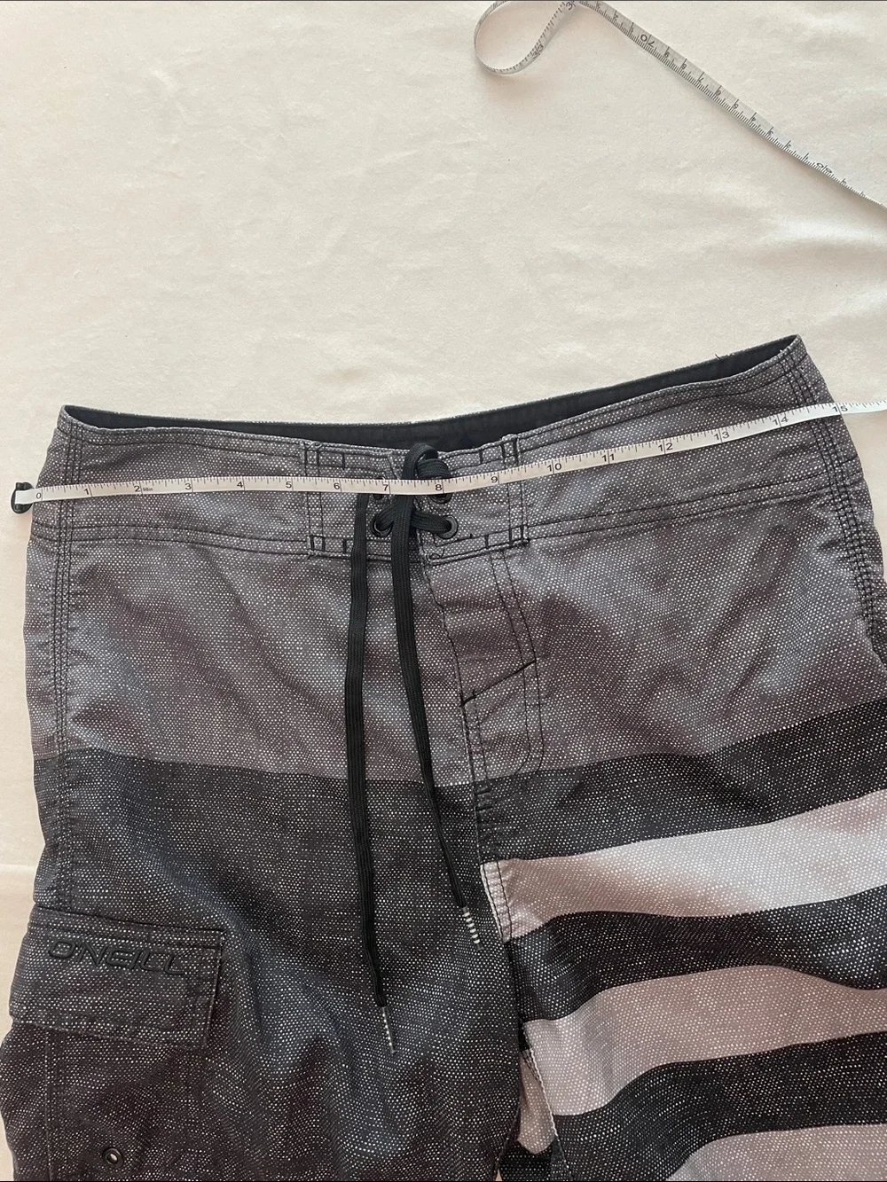 O’Neill Men's Black and Gray Striped Swim Board Shorts
